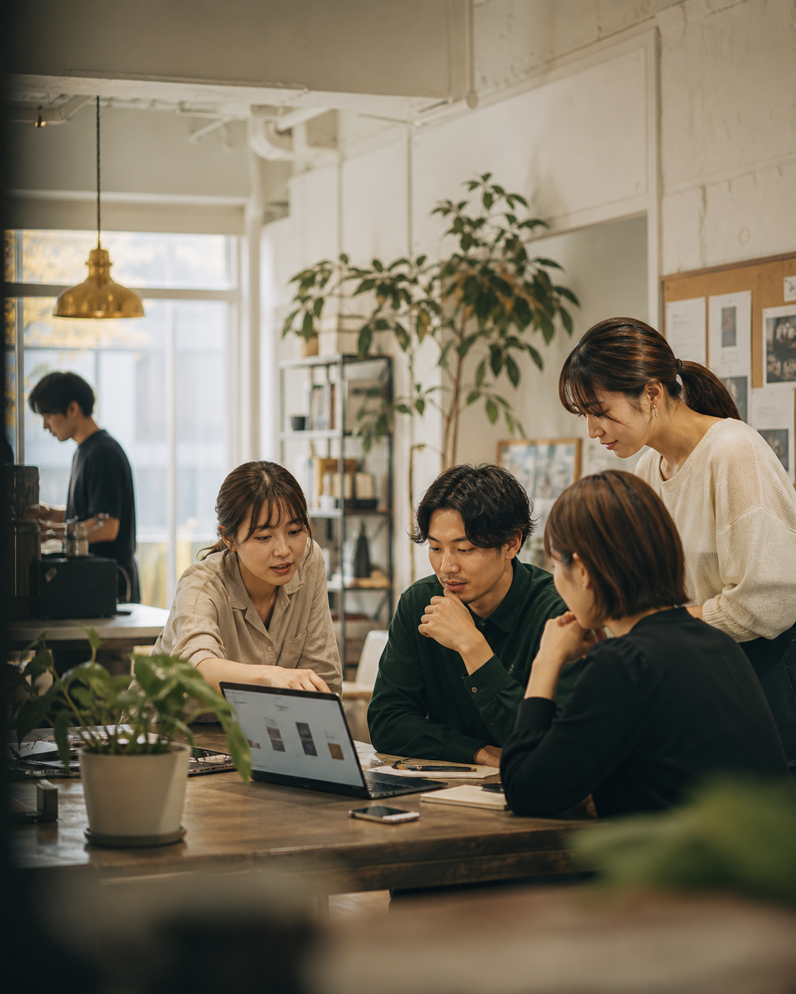職場で採用コンテンツについて話し合うスタッフ