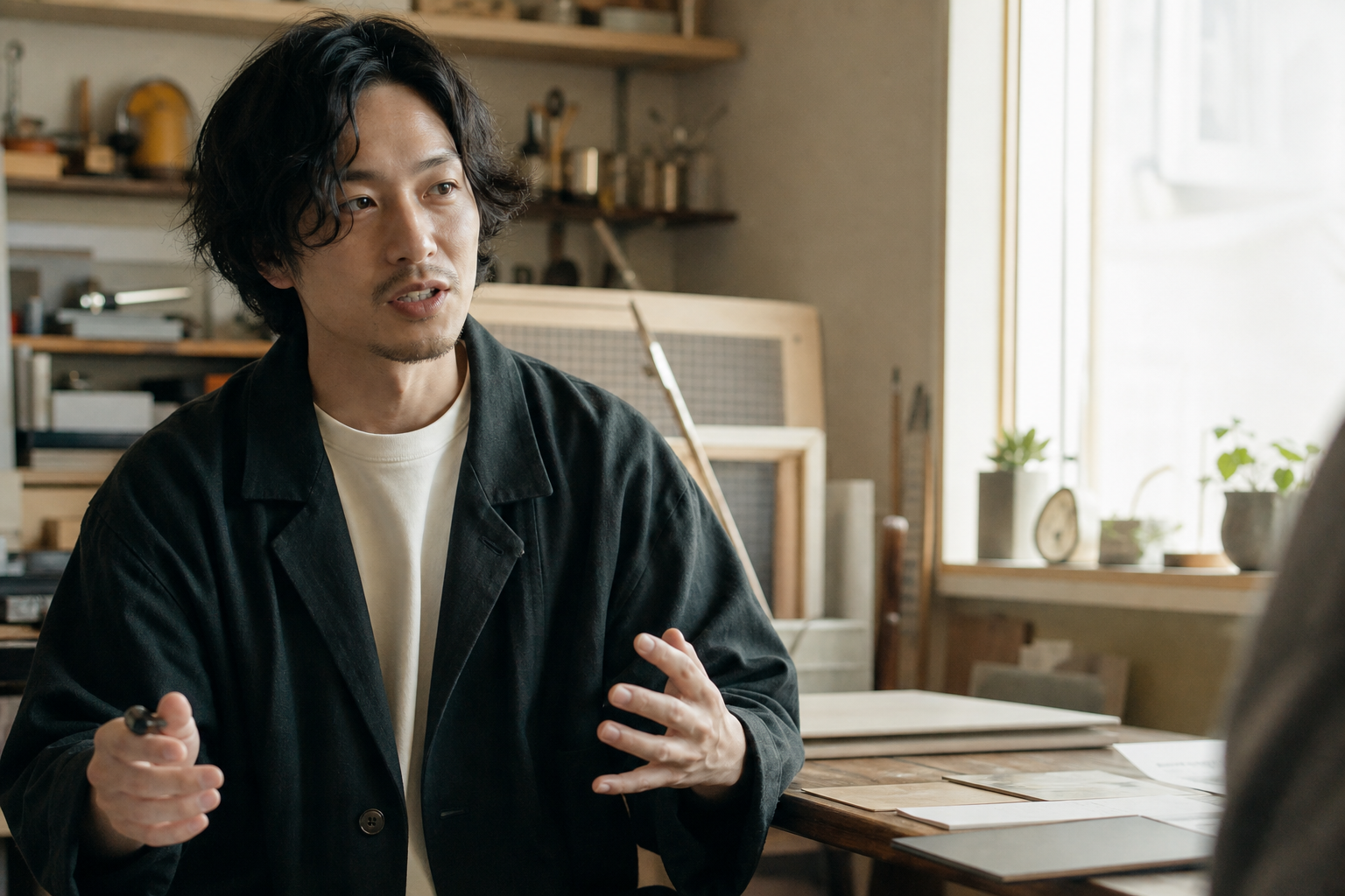 自身の仕事について説明するスタッフ